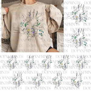 Gepersonaliseerd tot 7 kinderen Floral Moederdag Holding Hand Svg Png, Mama Flower Svg, Baby Peuter Kid Nana Hand Svg, Oma's Holding Hand