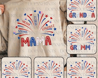 Bundle Custom Mom With Kids Names Png, Mama 4th Of July Png, American Freedom Png, Independence Day, Stars and Stripes, Gift For Grandma