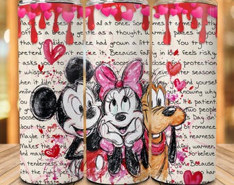 Mouse Movie Valentine 20oz Skinny Tumbler Designs, Friends Valentines Tumbler Wrap Png, Mouse And Friends Valentines Day 20oz Tumbler Wrap