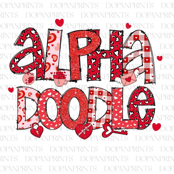 Happy Valentine's Day Alphabet Png, Valentine Decorative Doodle Letters Png, Love Letters Png, Valentine Png, Valentines Doodle Sublimation