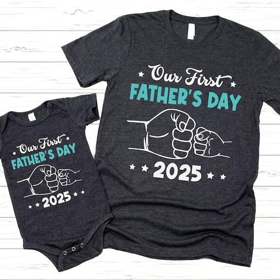 Custom Name Our First Father's Day 2025 Svg, Kid Papa Fist Bump