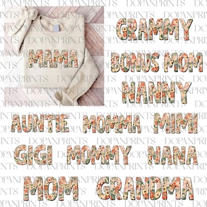 Bundle maman fleur Png, aquarelle floral Png, joyeuse fête des mères, Boho Mama Png, fleur maman rétro Png, sublimation de conception de chemise florale de maman