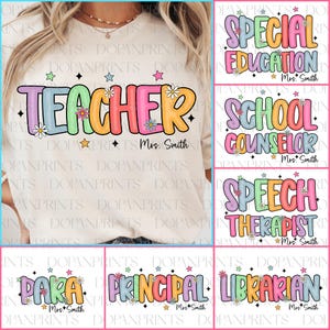 Custom School Occupation PNG Bundle, Preppy Back to School Png, Teacher Sped Para Counselor Educator Principal Admin Secretary, Hand Drawn