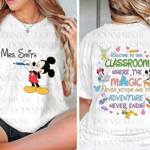Paquete de nombre personalizado maestro png, bienvenido a nuestro aula png, regreso a la escuela png, camisa de jardín de infantes, ratón y amigos, primer día de clases