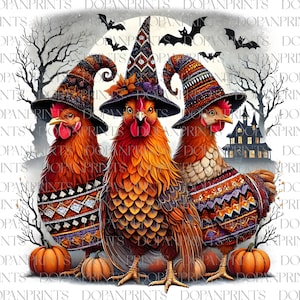 Halloween Png, Spooky Chickens Png, Witch Png, Haunted House Chickens DTF Design, Fall Pumpkin Png,Halloween Chicken, Autumn Png Sublimation