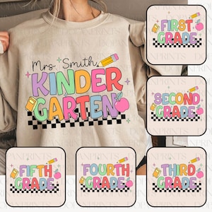 Pacote personalizado de volta às aulas em PNG, Professor de série em PNG, Camisa xadrez de equipe, Primeiro dia de aula, Jardim de infância 1º/2º/3º/4º/5º ano