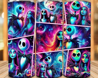 Cartoon Horror Halloween 20oz Skinny Tumbler, Temporada espeluznante, Pareja Halloween Coffee Tumbler, Película de terror de los 90 20oz Tumbler Wrap Sublimación