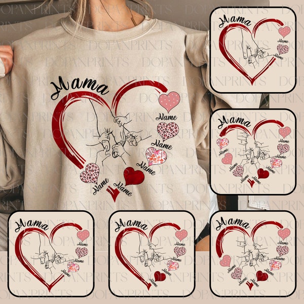 Bundle Custom Mama Heart With Kids Name Shirt, Mom Love Png, Happy Mother's Day Png, Customized Mom And Kid Hands Heart Png,Gift For Grandma