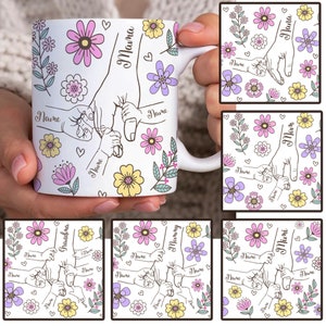 Bundle Custom Up to 6 Kids Holding Mom‘s Hand 11oz Mug Png, Mama Floral Coffee Mug, Holding Grandma&#39;s Hand,Mother&#39;s Day Floral 11oz Mug Wrap