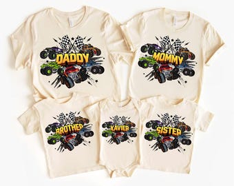 Custom Monster Truck Birthday PNG, Monster Trucks Family Png, Truck Boys Birthday, Pit Crew Mama Daddy Brother Sister, Family Race Car Shirt