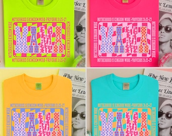 Neon Mama Png Bundle, Motherhood is Kingdom Work Proverbs Png, Mother's Day, Christian Mom Png, Retro Checkered Mama Letters, Faith Based