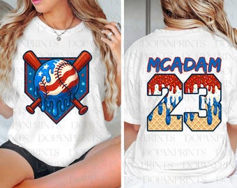 Custom Baseball 4th of July Png Bundle, Ice Cream Drip Baseball, American Flag Baseball Shirt, Baseball Number Letter Png, Memorial Day Png