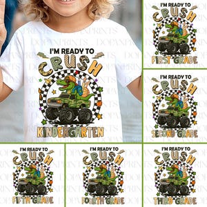 I’m Ready To Crush PNG Bundle, Pre-k Kindergarten 1st/2nd 3rd Grade, Back To School Png, Checkered Dinosaur Boy School,Camo School Truck PNG