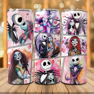 Cartoon Valentine 20oz Tumbler Wrap Png, Couple Valentine Tumbler, Watercolor Valentine&#39;s Day 20oz Skinny Tumbler,Love Valentine Sublimation