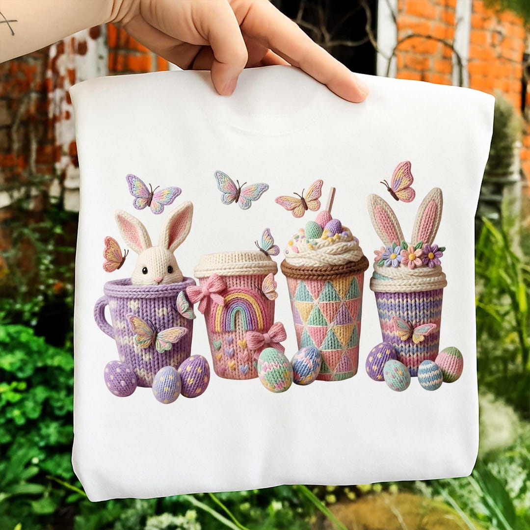 Latch Hook Crochet Easter Coffee Png, Faux Yarn Easter Easter Bunny Png ...