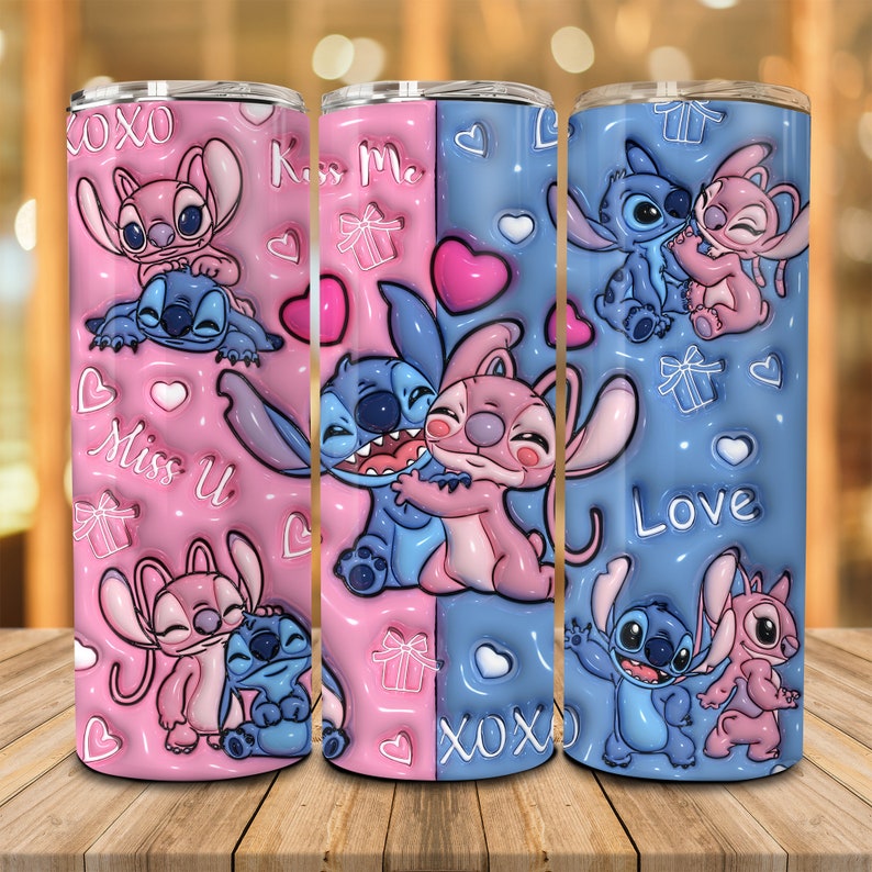 3D Inflated Pink Valentine 20oz Skinny Tumbler, Happy Valentine Day Tumbler Png, 3D Puff Pink Valentine Tumbler, Cartoon 20oz Tumbler Wrap image 1