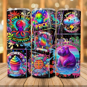 No seas un idiota, Dickasaurus, Cuntcake, Prick, Thundercunt, Hippo 20oz Tumbler Wrap Png, PNG sarcástico divertido, Humor para adultos Sublimación