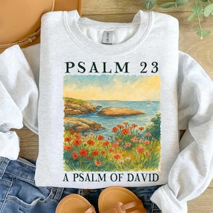 Psalm 23 Png, Christian Bible Verse Png, A Psalm of David Scripture Png, Faith Based Gift, Religious Graphic Png, Retro Floral Ocean Scene