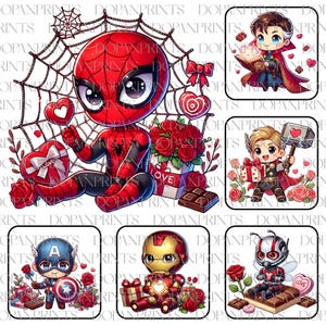 Paquete de dibujos animados de San Valentín PNG, Día de San Valentín de superhéroes PNG, Pareja de San Valentín PNG, Feliz San Valentín 2024 PNG, Regalo de San Valentín de héroe romántico
