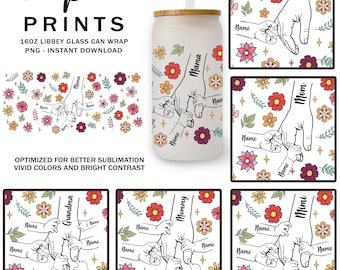 Bundle Custom Holding Mom‘s Hand 16oz Libbey Can Glass Png, Mama Floral Tumbler Png, Mother's Day Floral 16oz Can Glass Wrap, Grandma's Hand