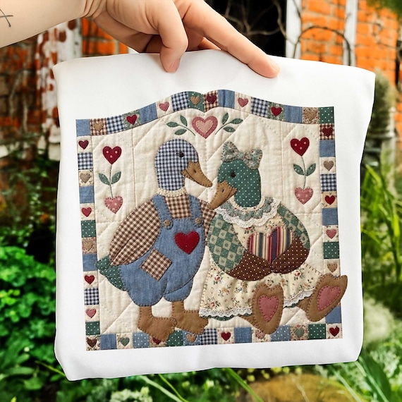 Patwork Mallard Duck Png, Grandma Core Duck Png, Vintage Country Folk 90s Farmhouse Animals, 90s inspired Thrifted, Patwork Granny sweater