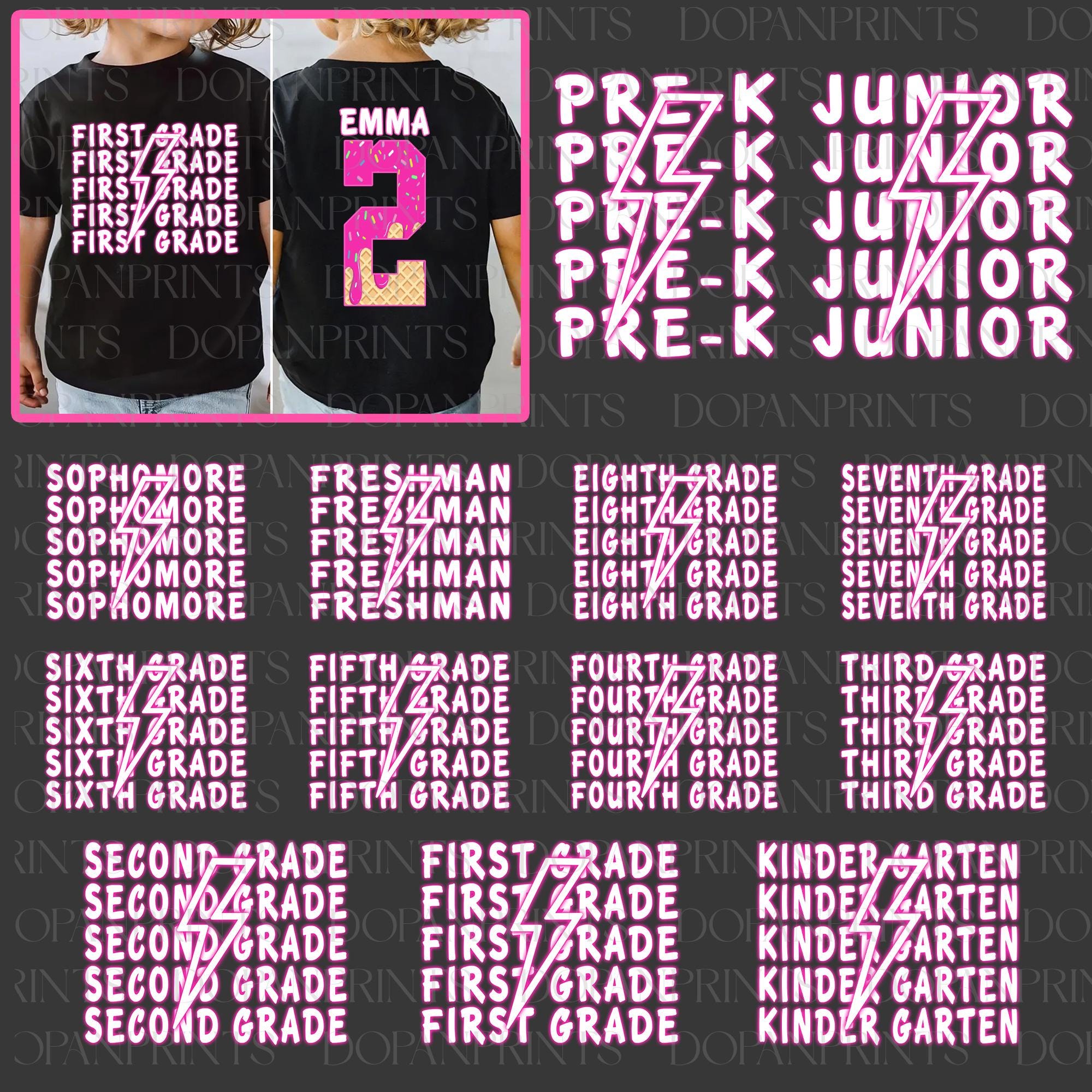 Custom Drip Back to School PNG Bundle, Kindergarten Pre-K 1st 2d 3d 4th 5th Grade, Ice Cream Drip, Girls First Grade Png, 1st Day of School