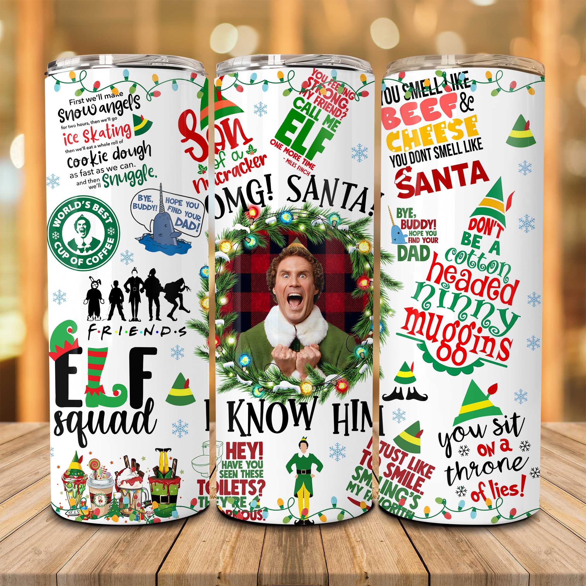 Personalized Elf Christmas Movie Tumbler Cup, Xmas Gift For Men,  Woman, Friends Christmas Holiday 20oz 30oz Insulated Coffee Stainless Steel  Travel Mug Tumbler: Tumblers & Water Glasses