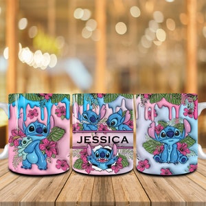 Personalized 3D Cartoon Characters 11oz Mug Design PNG, 3D Inflated Valentines Day 11oz Mug Wrap, Puffy Valentine Coffee Mug, Cute Valentine
