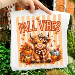 Fall Highland Cow PNG, Cute Autumn Cow Shirt Design, Retro Pumpkin Cow Graphic, Hello Fall Png, Pumpkin Fall Vibes Sublimation Download