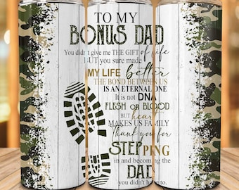 To My Bonus Dad 20oz Skinny Tumbler Design, Foot Print Father Day Tumbler Png, Father's Day 20oz Tumbler Wrap, Dad Tumbler Sublimation