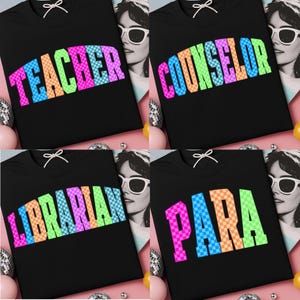 Checkered Neon School Occupation PNG Bundle, Preppy First Day of School Png, Back to School Teacher Sped Para Counselor, Colorful Teacher