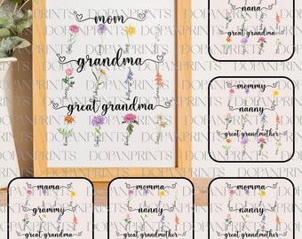 Bundle Custom Mom Grandma Great Grandma Png, Diy Birth Month Flower, Grandma's Garden Png, Mom's Garden Kids Flower, Watercolor Floral Png