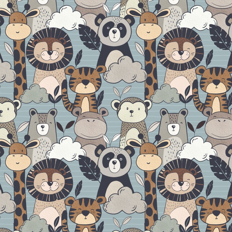Digital Fabric Design Jungle Animals - Animal Motif - Light Blue ...
