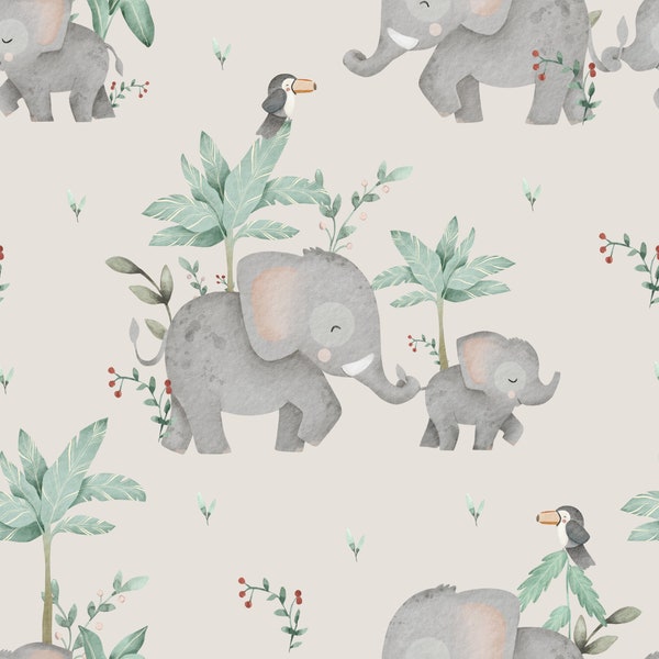 Digital fabric design elephants - animal motif - color neutral - seamless pattern children's fabric girls' fabrics boys' fabrics children's clothing
