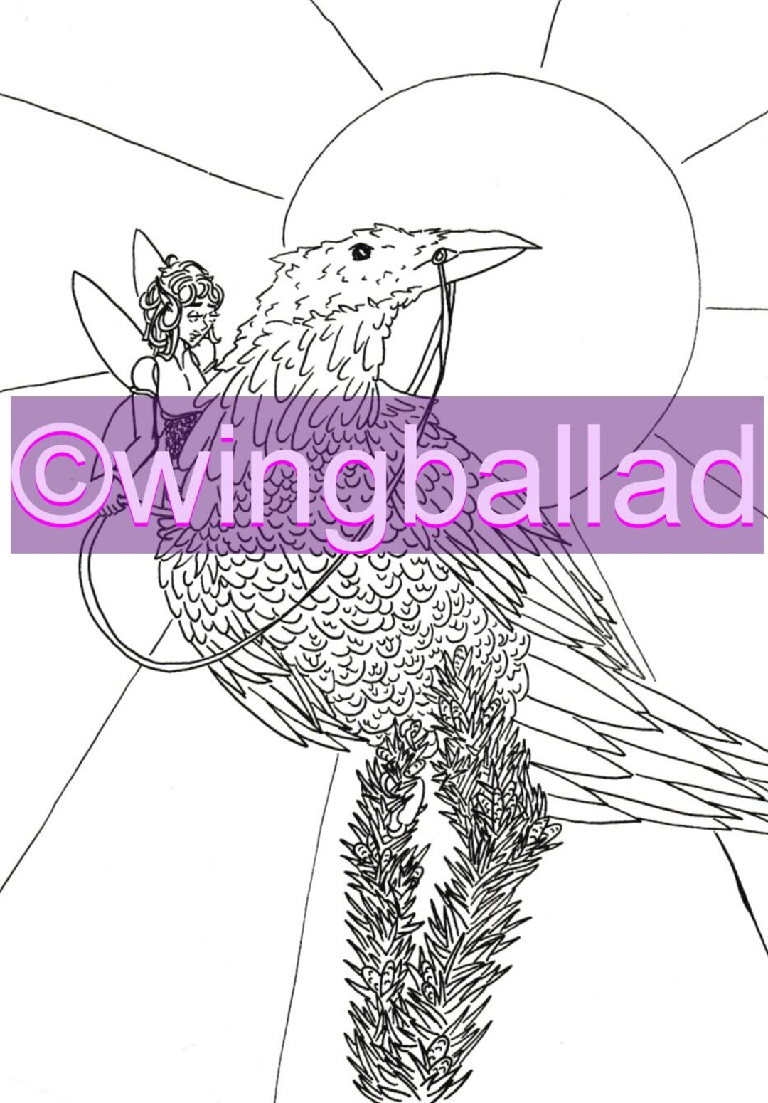 Fairy Riding a Raven Colouring Page - Etsy