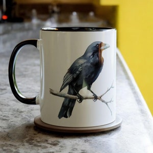 Crow Mug, Gothic Coffee Cup, Raven Bird Art Mug, Halloween Crow Gift, Nature Lover Mug, 11oz Ceramic Mug Blackbird Tea Cup Unique Crow Decor