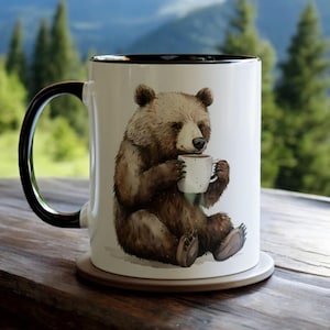 Brown Bear Coffee Mug, Ceramic Bear Mug 11oz, Cute Bear Cup, Woodland Animals Tea Cup, Forest Themed Coffee Cup, Bear Lovers Gift