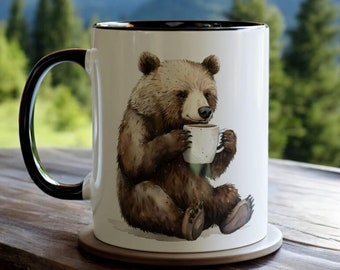 Brown Bear Coffee Mug, Ceramic Bear Mug 11oz, Cute Bear Cup, Woodland Animals Tea Cup, Forest Themed Coffee Cup, Bear Lovers Gift