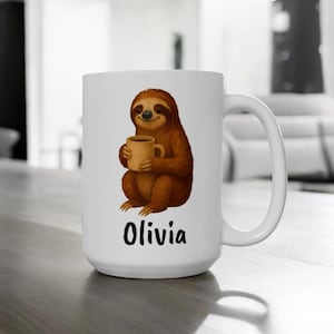 Faultier Becher Benutzerdefinierter Name, lustige Tierkaffeetasse, faules Faultier Geschenk für sie ihn, niedliche personalisierte Tasse 11oz 15oz, einzigartiges Faultier-Liebhaber-Geschenk