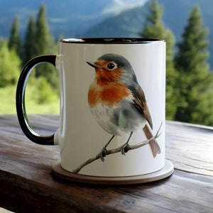 Robin Bird Mug, Watercolor Bird Lover Gift, British Garden Bird Coffee Cup, Ceramic Bird Cup 11oz, Songbird Mug, Birdwatching Robin Gift