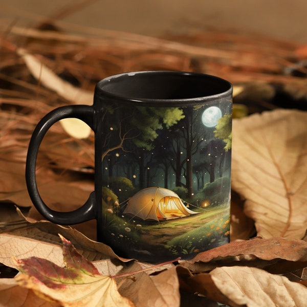 Moonlit Enchanted Forest Mug, Forest Night Sky Mug, Nature Mug, Fireflies Camping Mug, Unique Mug, Magical Coffee Cup for Nature Lovers Gift