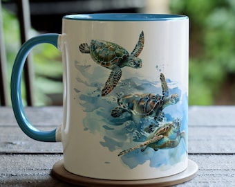 Sea Turtle Coffee Mug 11oz, Ocean Turtle Mug, Coastal Coffee Cup, Marine Life Gift, Beach Lover Mug
