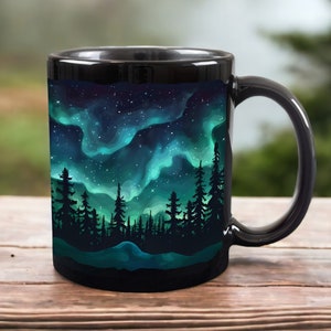 Aurora Borealis Mug, 11oz Ceramic Northern Lights Coffee Mug, Aurora Mug, Polar Lights Winter Coffee Cup, Artic Mug, Astronomer Gift