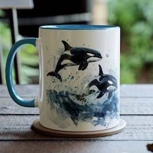 Tasse aquarelle baleine orque, tasse à café orque en céramique de 11 oz, tasse orque, tasse baleine, tasse animal marin, cadeau pour les admirateurs d&#39;épaulards