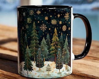 Tasse forêt de pins enneigée, tasse à café d'hiver flocon de neige confortable, tasse à thé forêt de Noël en céramique de 11 oz, tasse arbre enneigé, tasse de vacances, cadeau de Noël