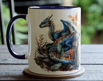 Taza de café con dragón, taza de cerámica de 325 ml, vajilla artística de cerámica con dragón, taza de café con dragón, regalo para amantes de los dragones