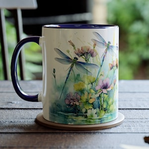 Tazza con libellula ad acquerello - Tazza da caffè con libellula da 11 once, Tazza da caffè con libellula, Tazza da caffè con libellula, Tazza artistica con insetti, Regalo ispirato alla natura