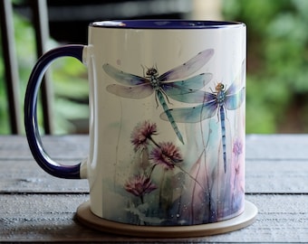 Watercolor Dragonfly Ceramic Mug - 11oz Dragonfly Coffee Mug, Dragon Fly Mug, Dragonflies Mug, Insect Lover Gift, Dragonfly Gift
