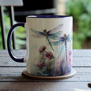 Tazza in ceramica con libellula ad acquerello - Tazza da caffè con libellula da 11 once, tazza con libellula, tazza con libellule, regalo per gli amanti degli insetti, regalo con libellula