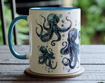 Oceanic Octopus Coffee Mug, 11oz Ceramic Octopus Mug, Ocean Animals Tentacles, Octopus Cup, Gift for Sea Animals Lover, Ocean Themed Gift